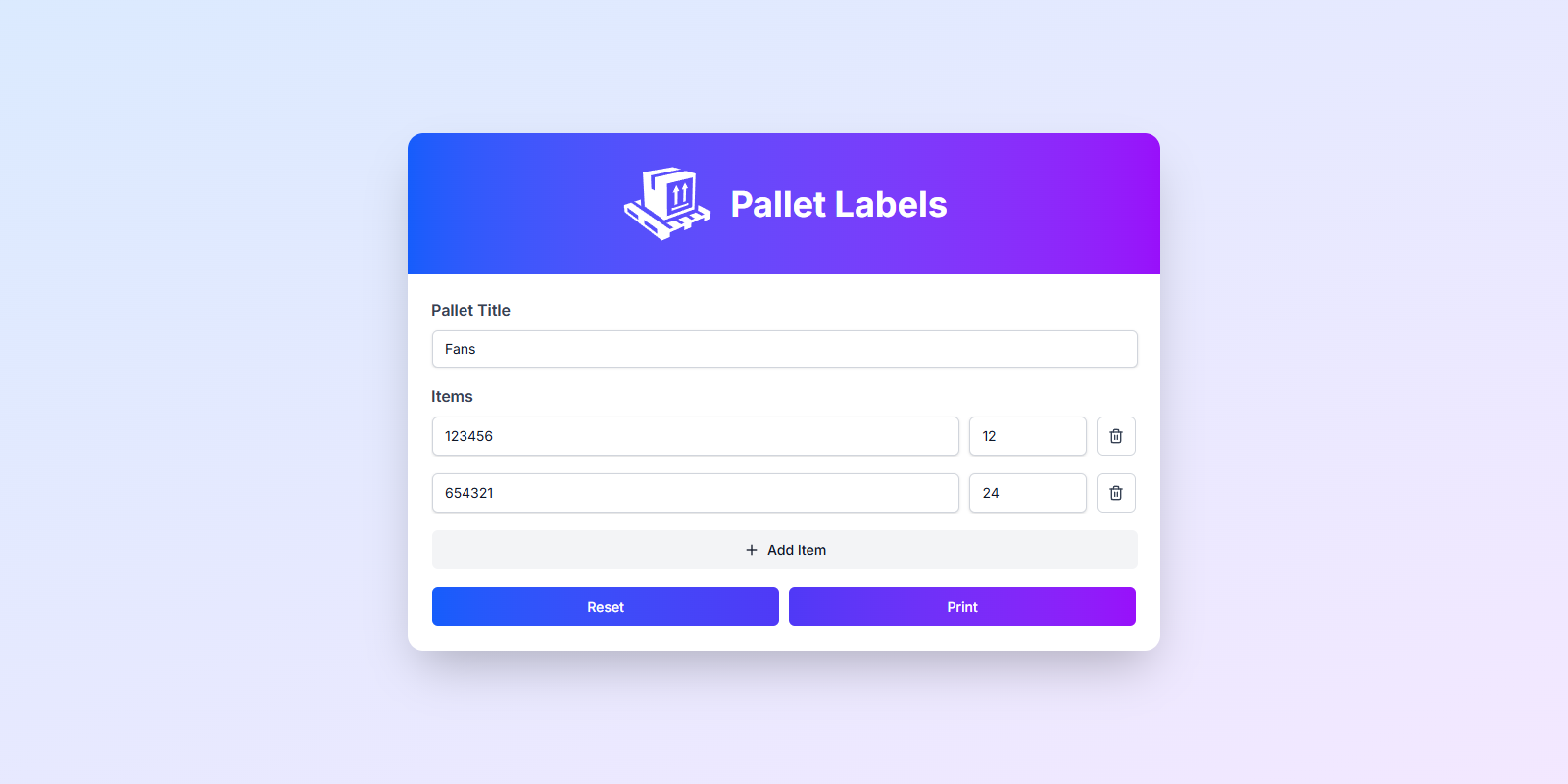 Pallet Labels